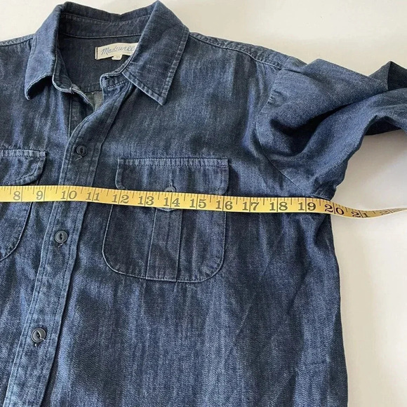 Madewell Womens XS Indigo Blue Dark Wash Denim Chambray Tunic Shirt Classic - Picture 7 of 9
